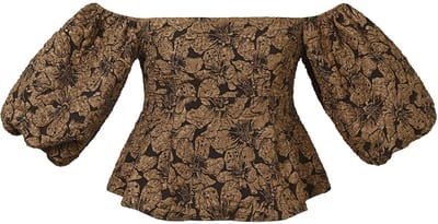 Elegante Top met Pofmouwen en Reliëfstructuur – Modieus Dames T-shirt met Ronde Hals – Getextureerde Stretchtop met Korte Mouwen - Bruin - XS