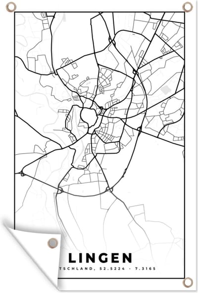 Muurdecoratie Lingen - Plattegrond - Kaart - Stadskaart - 120x180 cm - Tuinposter - Tuindoek