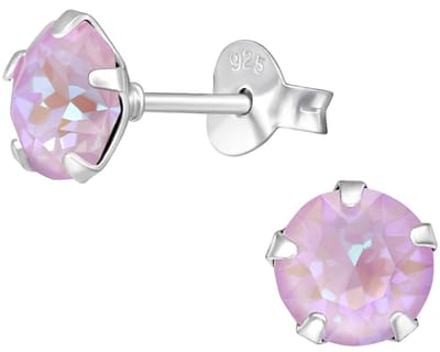 Joy|S - Zilveren ronde oorbellen - kristal lavendel paars - 6 mm - oorknoppen - sterling zilver 925