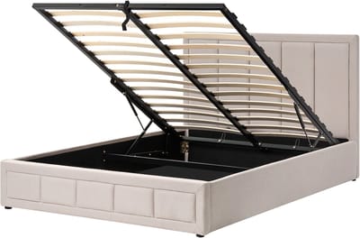 QUIBERON - Bed met opbergruimte - Beige - 160 x 200 cm - Polyester