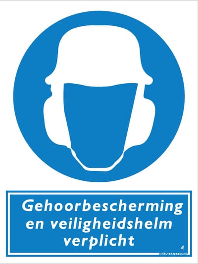 Gehoorbescherming en veiligheidshelm verplicht bord - Forex - 30 x 40 cm