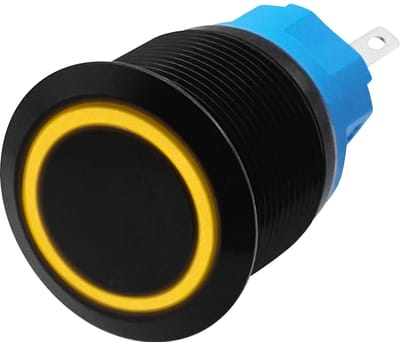 ProRide Metalen Drukschakelaar 12V ON-OFF - 22mm - Aan/uit schakelaar - Spatwaterdicht - 12V/24V - LED Indicatie Geel