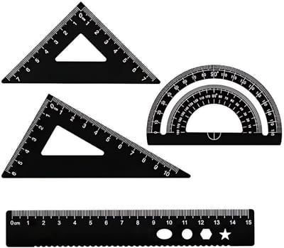 Dailygoods- Liniaalset 4 Stuks - Zwart Metalen Linialen - Geometrieset - Nauwkeurige Meting - Duurzaam en Betrouwbaar - Voor School en Kantoor - Passerset