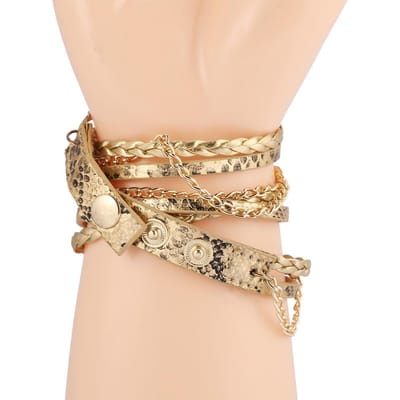 Dames Vlecht Weef Armband Quartz Analoog Ronde Horloge Polshorloge(Goud) beige