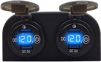 ProRide 12V USB Stopcontact 2 Poorten met Schakelaar en Voltmeter - Tweevoudig Opbouw - QC3.0 - USB Autolader, Boot en Camper - Blauw