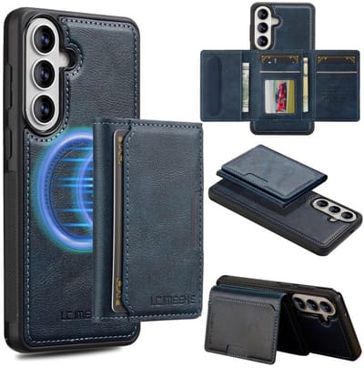 Telefoonhoesje geschikt voor de Samsung Galaxy A57 5G - Silicone TPU en kunst leer - blauw back cover hoesje case met pasjeshouder - 4 pasjes afneembaar - MagSafe functie - L5