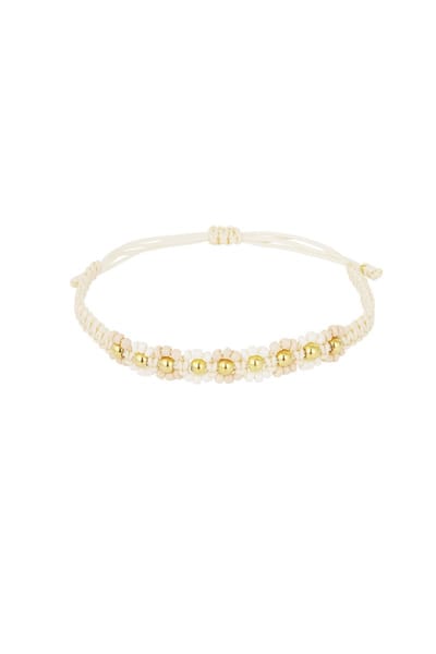 Yehwang Gevlochten armband met bloemetjes - Beige/Goudkleurig