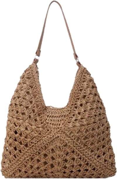 Handtassen - Zomerstrandtassen - Schoudertassen voor dames - Gehaakte tassen - Vintage strozakken met oogjes - Stroschoudertassen voor dames - Boheemse gehaakte tassen - Perfect voor reizen, winkelen en vakanties