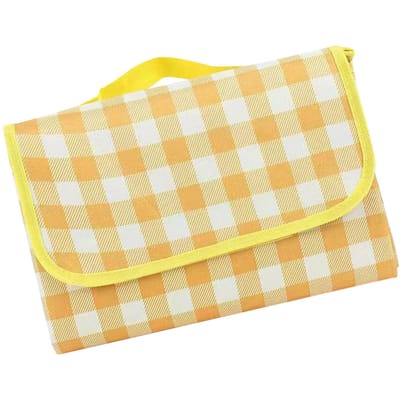 Picknickdeken Waterdicht Vochtafstotend Verdikt Non-woven Opvouwbaar Draagbaar Gingham Picknickmat voor Strand Camping Geel 200*200cm geel