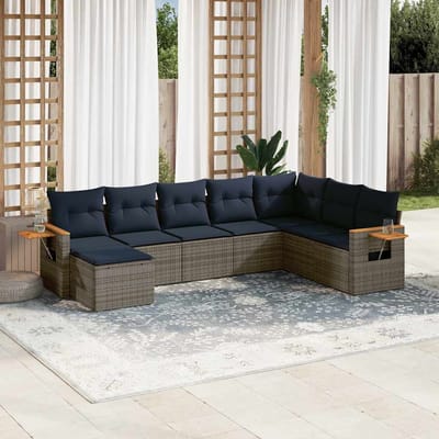 vidaXL - 8-delige - Loungeset - met - kussens - poly - rattan - grijs