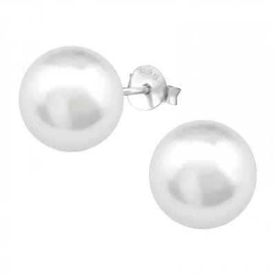 Zilveren parel oorknop, Wit 12MM