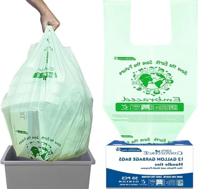 Composteerbare Vuilniszakken - Compostzakken Afvalzakken - Keukenafval Verwerken - Gecertificeerd Biologisch Afbreekbaar - 13 Gallon 50 Stuks - Groen