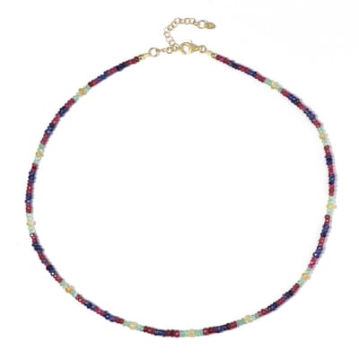Cavill - Verstelbare Halsketting - 925 Sterling Zilver Verguld - Madagaskar Robijn 18,98ct - Blauw Saffier 21,59ct - Elegante Kleurrijk