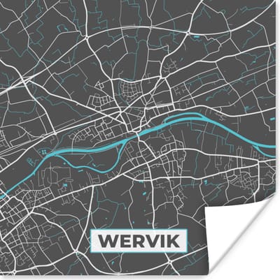 Poster Plattegrond – Wervik – Blauw – Stadskaart - Kaart - 100x100 cm XXL