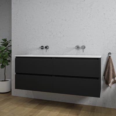 Saniclass Chaci Badkamermeubelset - 140x46x55cm - keramische wastafel wit - 2 wasbakken - zonder kraangaten - 4 lades - mat zwart