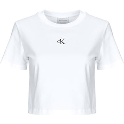 Calvin Klein Ss Logo Cropped Tee Bright White Größe: L | Hemden Outlet | Damen | Weiß