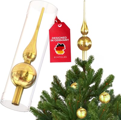 Kerstboomtopper 28 cm - glazen kerstboomtopper - goud glanzend - elegante afwerking - ShopVlot