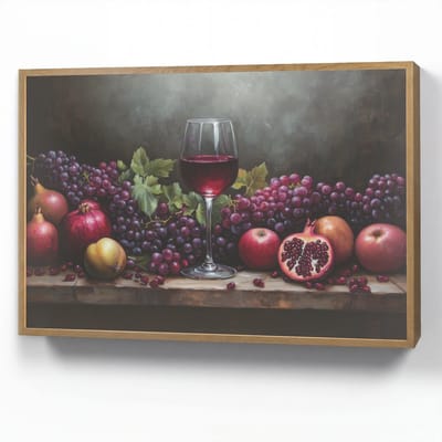 Wandlamp 90x60 cm - Oplaadbaar - Wijn - Fruit - Stilleven - Wandlampen binnen woonkamer - Slaapkamer lamp - Decoratieve nachtlamp - Vloerlamp draadloos