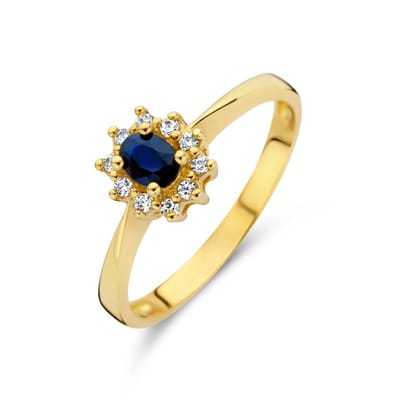 Geelgouden Ring saffier en zirkonia 4015601 16.50 mm (52)