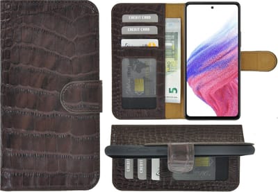 MoDo hoesje Geschikt voor Samsung Galaxy A73 5G - Leer Book Case - Croco chocoladebruin