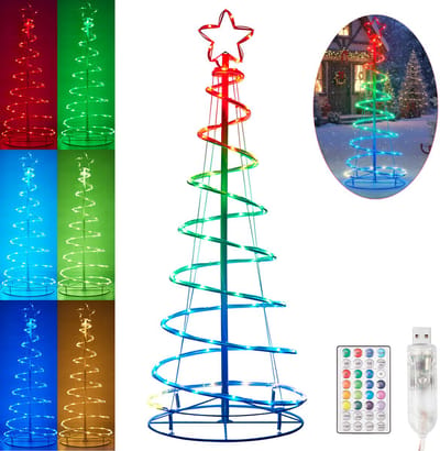 MUPOO Spiraalvormige Kerstboom voor buiten - 1,2m - 73 LEDs - met Afstandsbediening - 12 modi - Timer - RGBW Kerstverlichting buiten - Opvouwbaar - Voor kerstversiering - Tuin - Huis - Kantoor