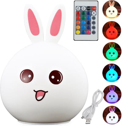 Kinder nachtlampje | Timer | veilig voor kinderen | USB oplaadbaar | LED | Konijn | RGB kleuren| Dimbaar | Babykamer verlichting