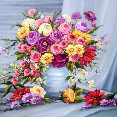Diamant Borduurwerk  Prachtig Bloemstuk  DIY Diamant Schilderij Kruissteek Handwerk 30x30CM pink