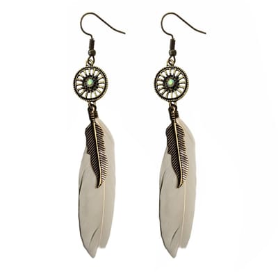 Fako Bijoux® - Oorbellen - Wiel Met Veren - Crème