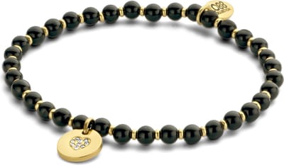 CO88 Collection 8CB-90734 Armband Dames - Zwart Agaat Kralen - 4mm - Metalen kraaltjes - Hangertje - Infinity - Goudkleurig