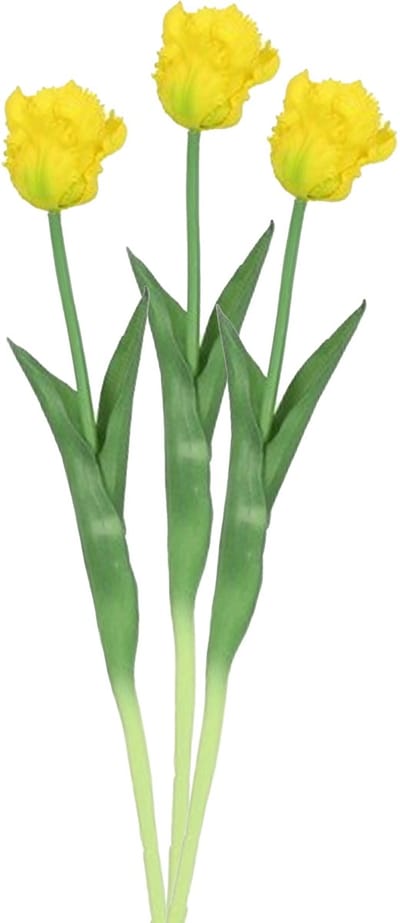 Countryfield Kunstbloem tulp Parkiet - 3x - geel - real touch - levensecht - 40 cm - decoratie bloemen