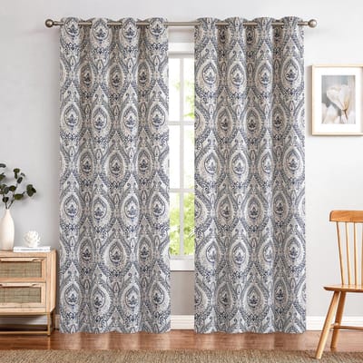 Goodivery ® Stijlvolle Blauwe Verduisterende Gordijnen met Bloemenpatroon en Isolerende Eigenschappen voor Woon- en Slaapkamer