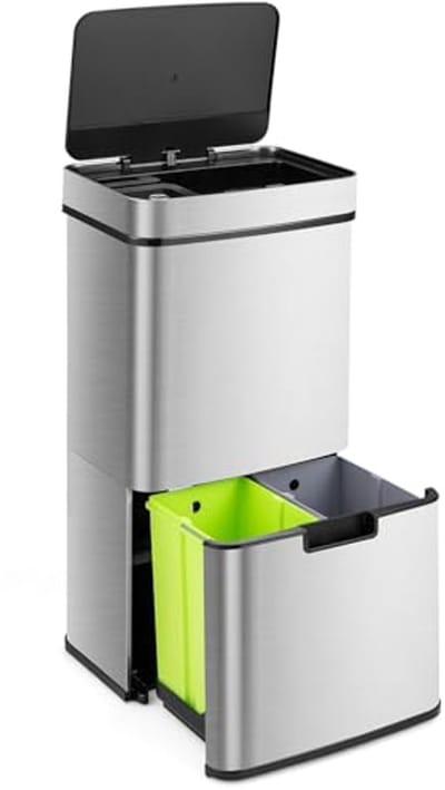Vuilnisbak met Bewegingssensor en Soft-Close Deksel - 72L RVS Afvalemmer voor Keuken