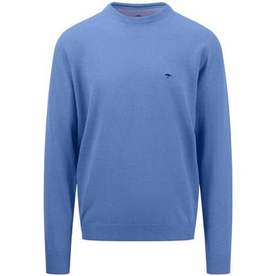 Fynch-Hatton Trui O-Neck Uni Color Superfine Cotton Knit Crystal Blue / male