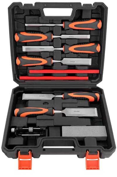 Houtbeitel set - Houtbeitels - Houtbeitel - Steekbeitel - 10 delig beitel set - 6mm/13mm/19mm/25mm/32mm/38mm - Rubber/Kunststof handvat - Oranje