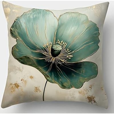 Vibrant Natural Green Blue & Golden Botanical Print Throw Pillow Sofa Bed Living Room Office Beach Theme Decor Peach skin 18*18(CM)-1Pcs