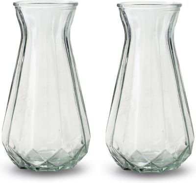 Jodeco Bloemenvaas - 2x stuks - Stijlvol model - helder/transparant glas - H24 x D13,5 cm