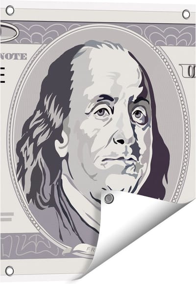 Gards Tuinposter Geld Dollar Biljet - Briefje van 100 Dollar - 40x50 cm - Tuindoek - Tuindecoratie - Wanddecoratie buiten - Tuinschilderij