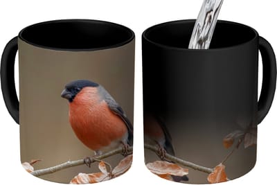 Magische Mok - Foto op Warmte Mokken - Koffiemok - Vogel - Bladeren - Herfst - Goudvink - - Magic Mok - Beker - 350 ML - Theemok
