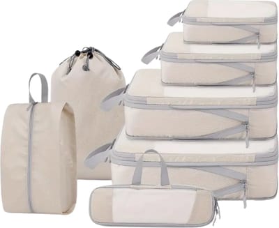 Nivard Koffer Organizer Set - Packing Cubes - Compressie - Travel - Compression - Set - Beige