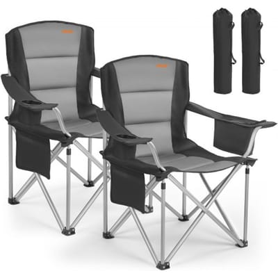 VEVOR 2 x Campingstoelen (Extra Groot) Klapstoelen met een draagvermogen van 204 kg, Visstoelen met gewatteerde rugleuning en armleuningen, Klapstoelen met bekerhouder en zijvak, voor buitenactiviteiten zoals vissen