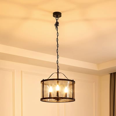 Lucande - hanglamp - 3lichts - Ijzer, glas - H: 36.9 cm - E14 - zwart, transparant