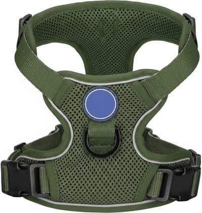 Famanu – Reflecterend - zacht - ademend hondenharnas van mesh - verstikkingsvrij - dubbel gevoerd vest met verstelbare hals en borst (legergroen - XL)
