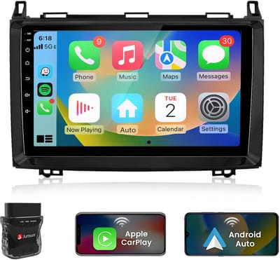 JUNSUN DAB+ 2+64GB Autoradio Geschikt voor Mercedes-Benz A/B-Klasse W245 W169 W696 / Mercedes-Benz W447 VW Crafter/ Sprinter Android 15 GPS Navigatie Draadloze Carplay & Android Auto | Quad-Core Bluetooth FM RDS SWC DSP WIFI + USB