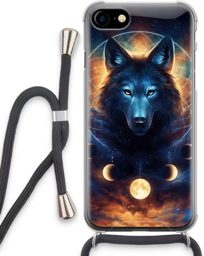 Case Company® - Hoesje met koord geschikt voor iPhone SE 2020 hoesje met Koord - Wolf Dreamcatcher - Telefoonhoesje met Zwart Koord - Bescherming aan alle Kanten en Over de Schermrand