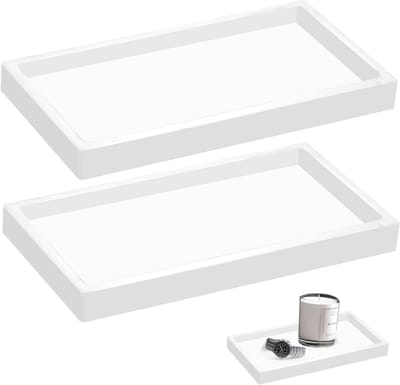 Siliconen Badkamer Tray Set van 2 Stuks, Makkelijk Schoon te Maken, Ideaal voor Organisatie en Opberging van Badaccessoires (Wit, 20L*10W*2H cm)
