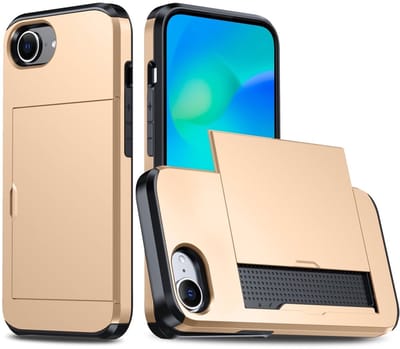 Coverup Hoesje - Geschikt voor iPhone 16e / 17e Hoesje - Coverup Hybrid Card Slider Back Cover - Goud