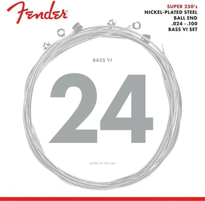 Fender F-250B6 snaren set elektrisch bass, nickel plated steel, ball ends, 024-034-044-065-080-100
