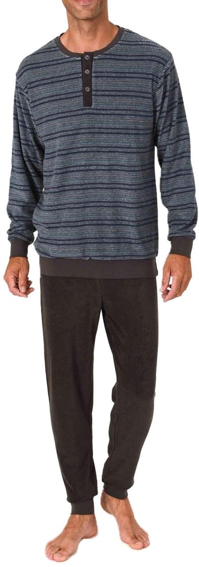 Heren pyjama in badstof met manchetten in een stijlvolle blokstreep-look - ook in oversize