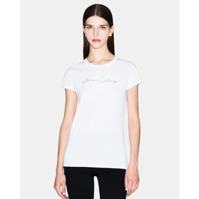 Rhinestone Embellished Round Neck T-Shirt Wo - White Shirts