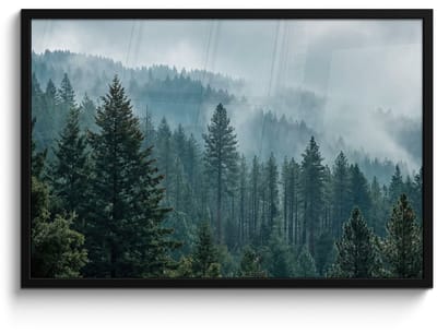 Poster in lijst - Fotolijst 90x60 cm - Posters - Naaldwoud - Bergen - Mist - Posterlijst zwart - Decoratie - Wanddecoratie woonkamer - Muurdecoratie slaapkamer